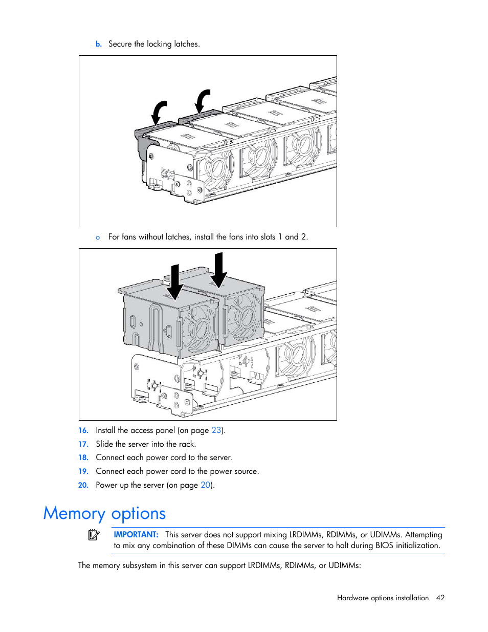 Memory options | HP ProLiant DL360p Gen8 Server User Manual | Page 42 / 118