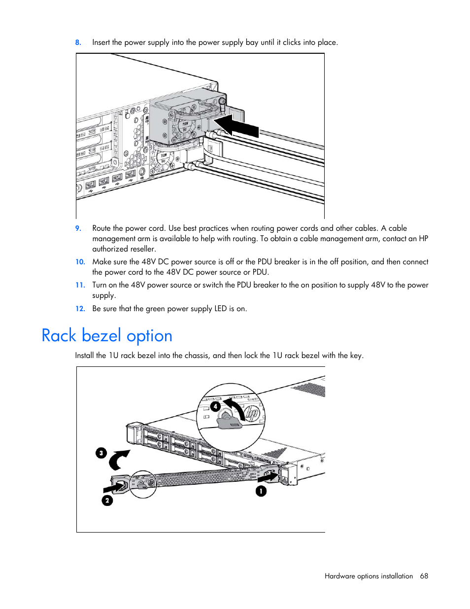 Rack bezel option | HP ProLiant DL360p Gen8 Server User Manual | Page 68 / 118