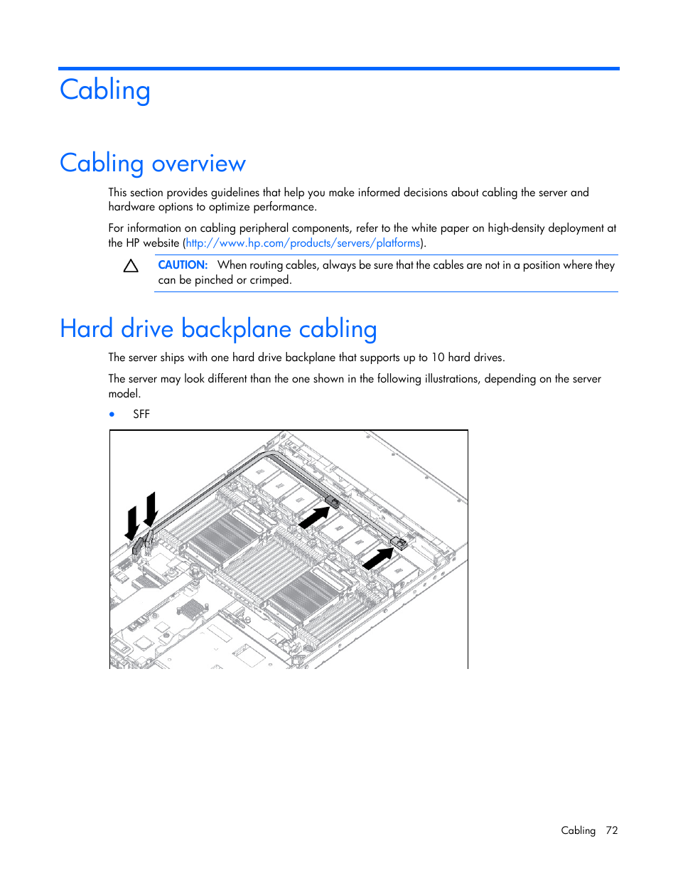 Cabling, Cabling overview, Hard drive backplane cabling | HP ProLiant DL360p Gen8 Server User Manual | Page 72 / 118