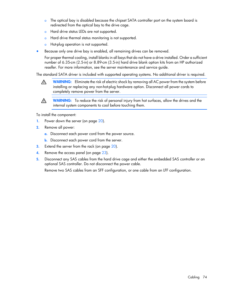HP ProLiant DL360p Gen8 Server User Manual | Page 74 / 118