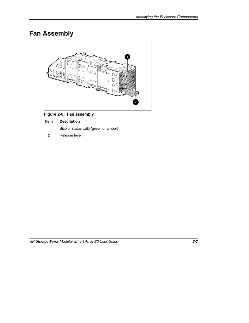 Fan assembly, Fan assembly -7 | HP StorageWorks 20 Modular Smart Array User Manual | Page 18 / 45