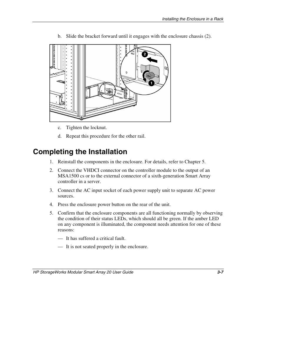 Completing the installation, Completing the installation -7 | HP StorageWorks 20 Modular Smart Array User Manual | Page 25 / 45