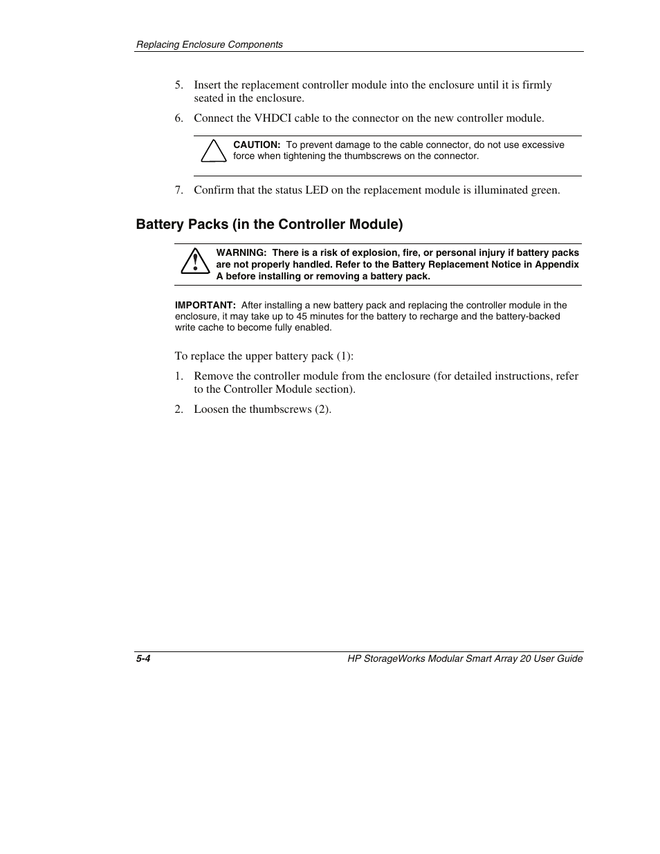 Battery packs (in the controller module), Battery packs (in the controller module) -4 | HP StorageWorks 20 Modular Smart Array User Manual | Page 31 / 45