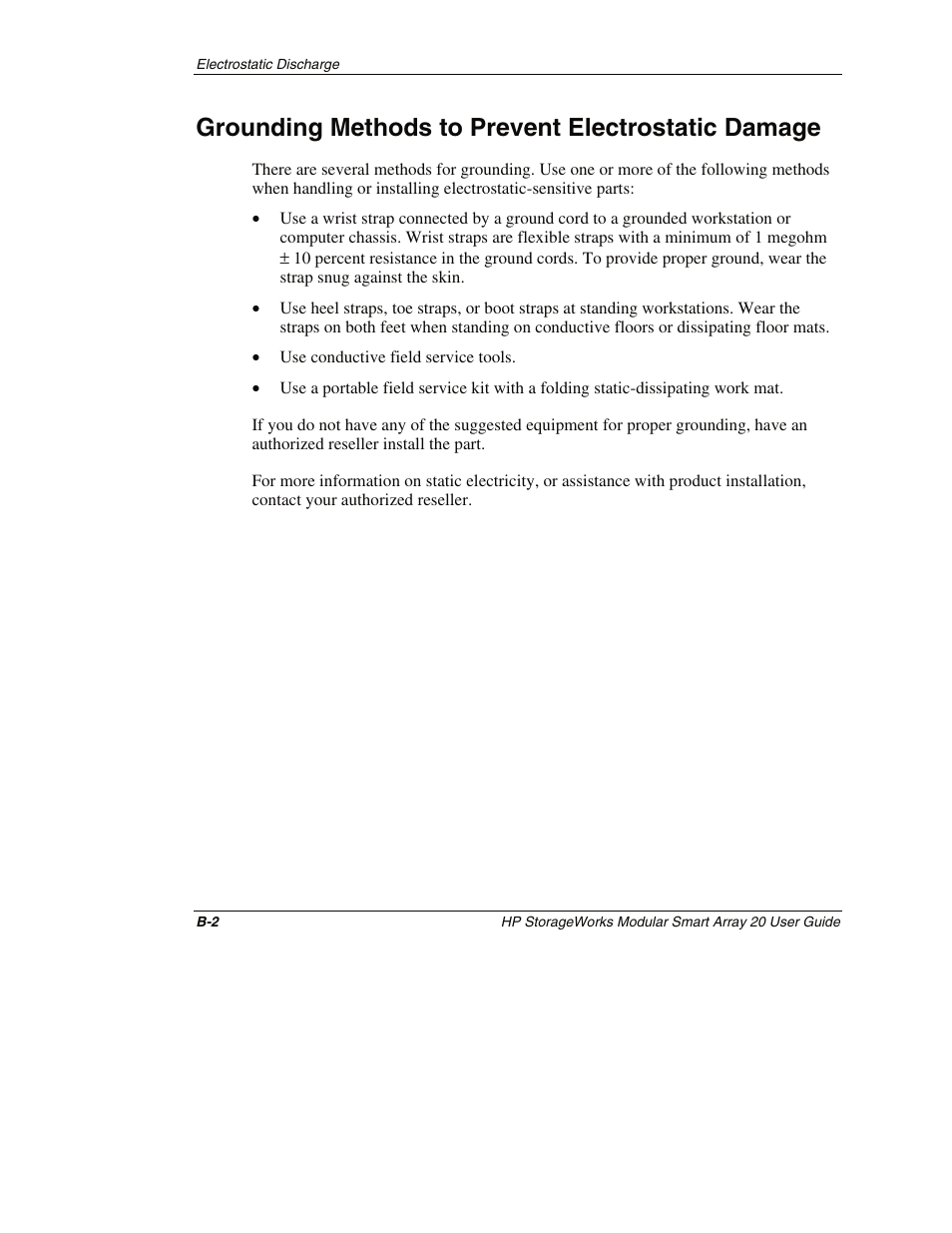 Grounding methods to prevent electrostatic damage | HP StorageWorks 20 Modular Smart Array User Manual | Page 41 / 45