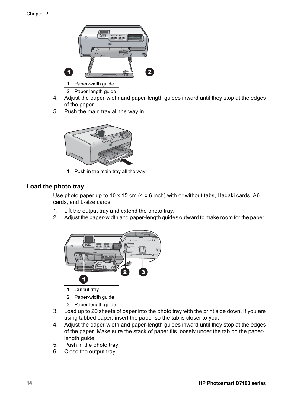Load the photo tray | HP Photosmart D7155 Printer User Manual | Page 17 / 70