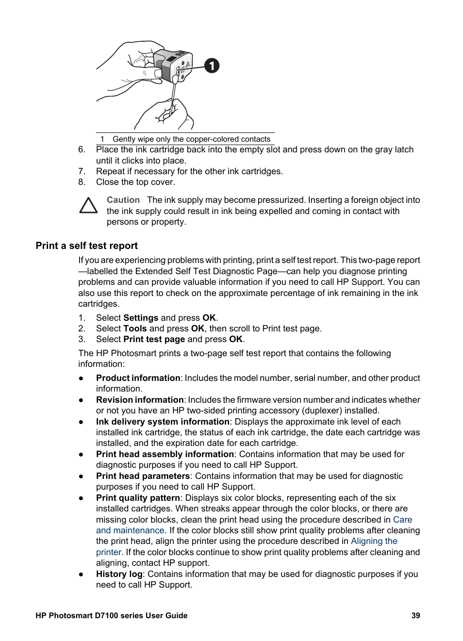 Print a self test report | HP Photosmart D7155 Printer User Manual | Page 42 / 70