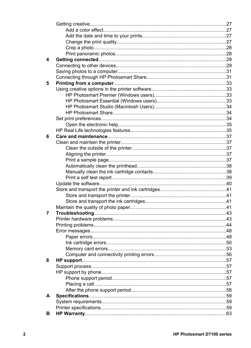 HP Photosmart D7155 Printer User Manual | Page 5 / 70