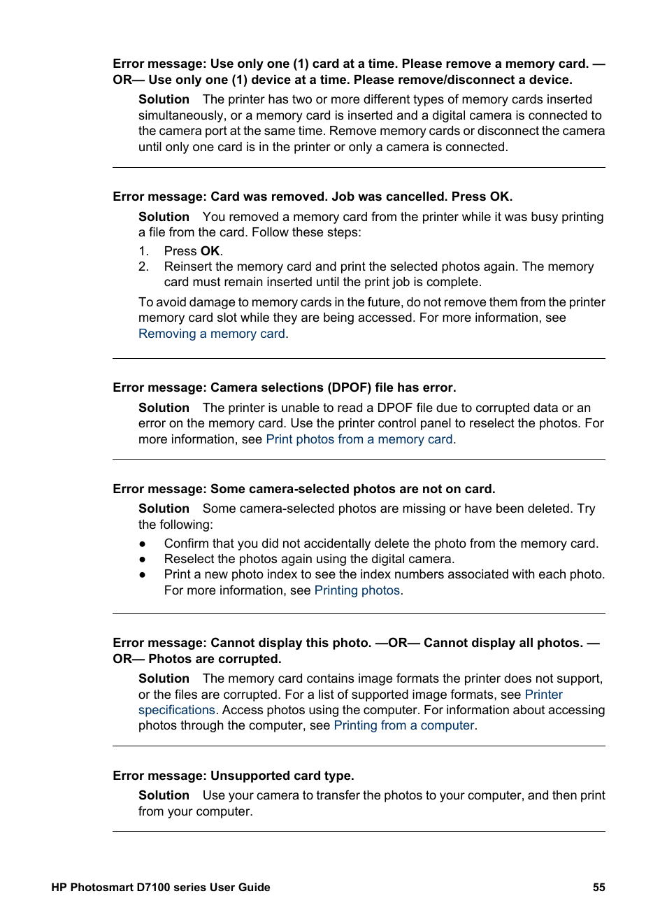 HP Photosmart D7155 Printer User Manual | Page 58 / 70