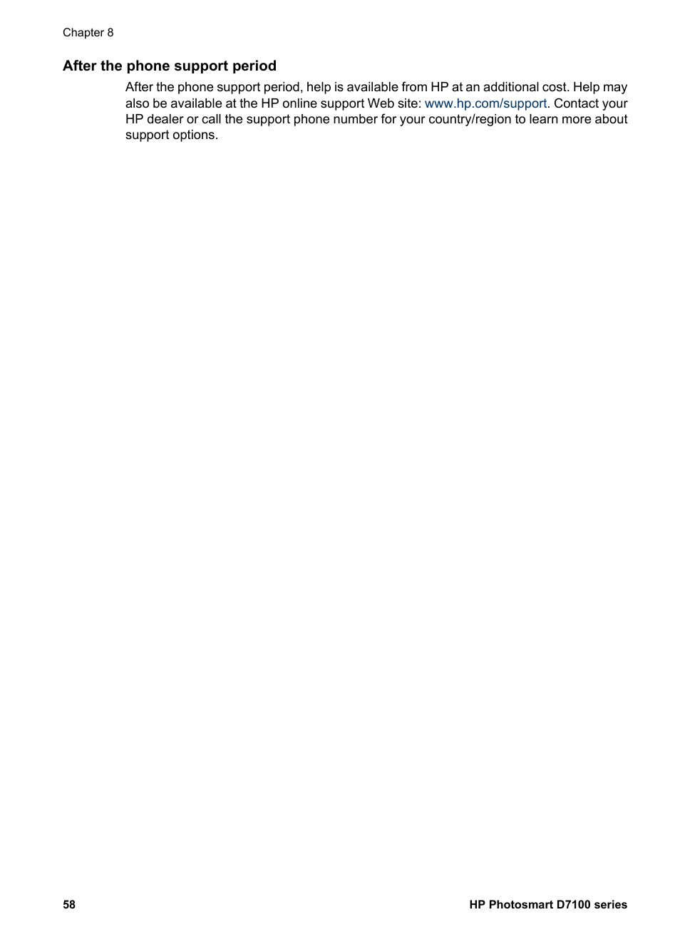 After the phone support period | HP Photosmart D7155 Printer User Manual | Page 61 / 70