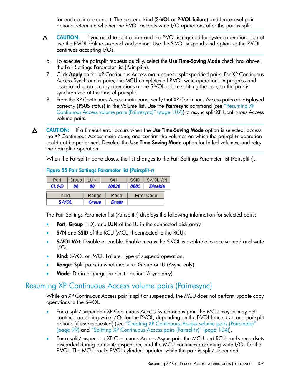 Resuming xp continuous | HP StorageWorks XP Remote Web Console Software User Manual | Page 107 / 115