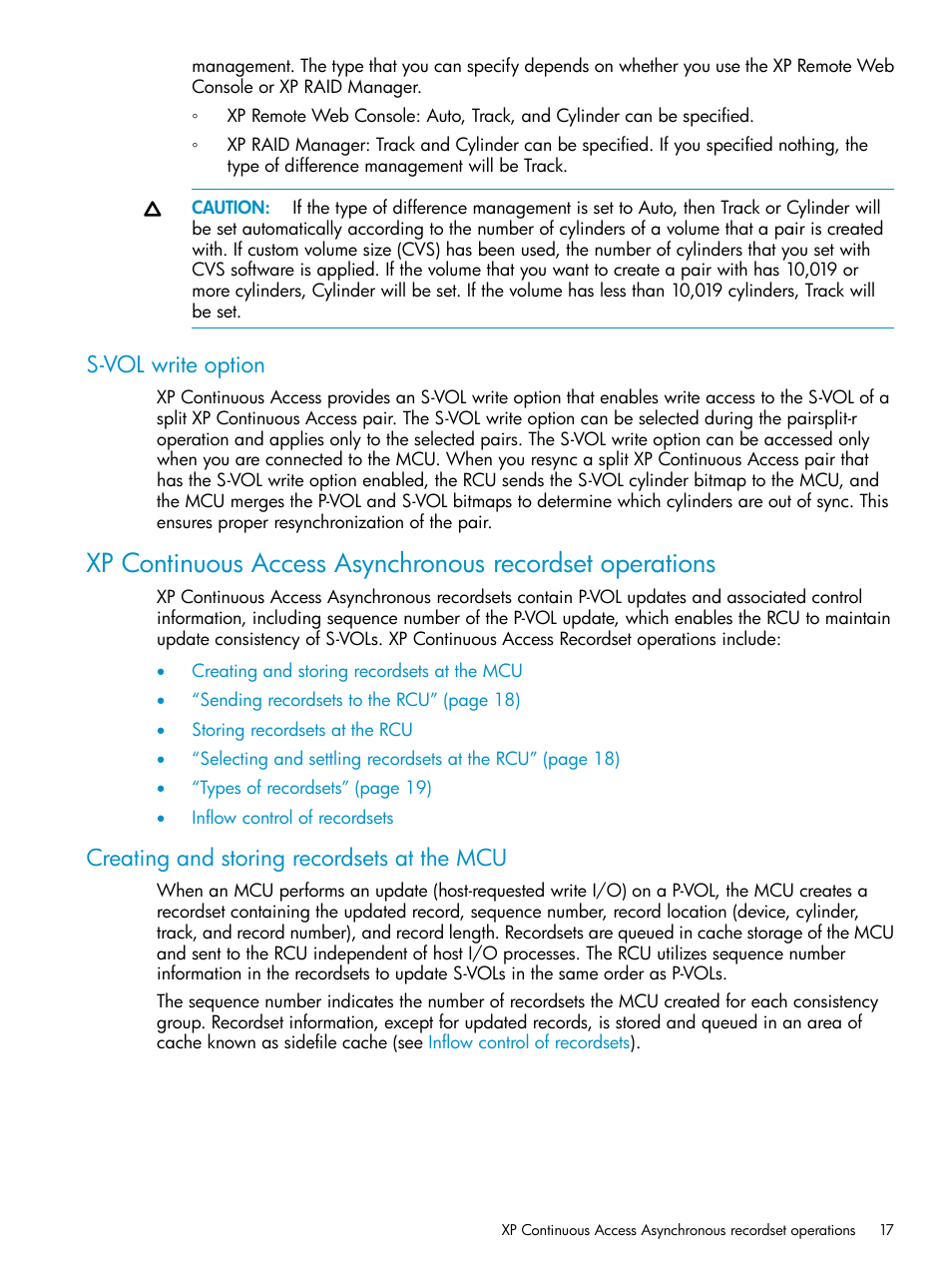 S-vol write option, Creating and storing recordsets at the mcu | HP StorageWorks XP Remote Web Console Software User Manual | Page 17 / 115