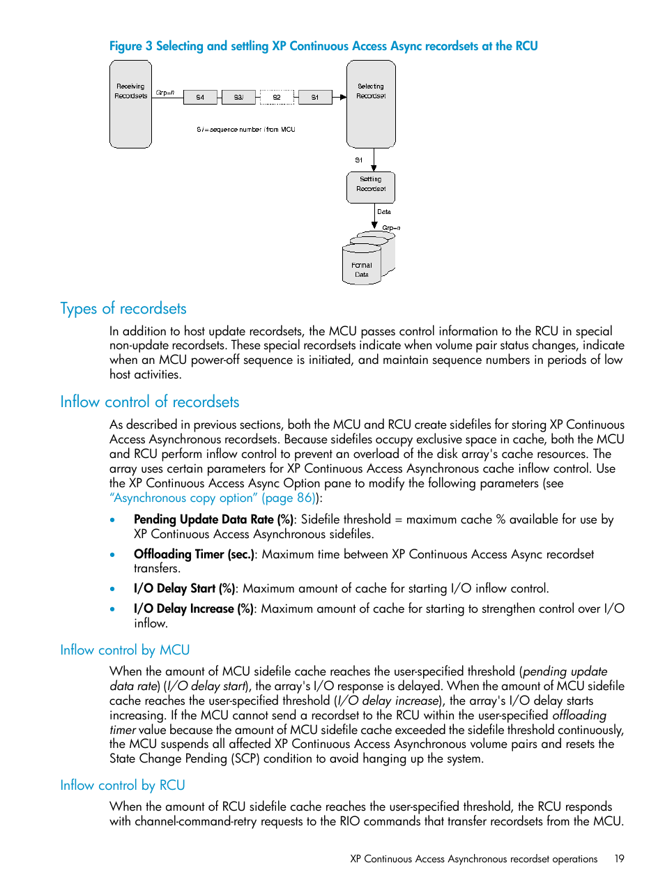 Types of recordsets, Inflow control of recordsets, Inflow control by mcu | Inflow control by rcu, Types of recordsets inflow control of recordsets, Inflow control by mcu inflow control by rcu | HP StorageWorks XP Remote Web Console Software User Manual | Page 19 / 115