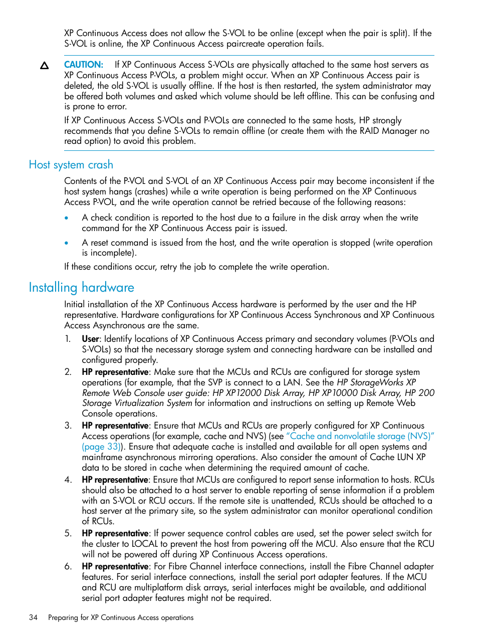 Host system crash, Installing hardware | HP StorageWorks XP Remote Web Console Software User Manual | Page 34 / 115