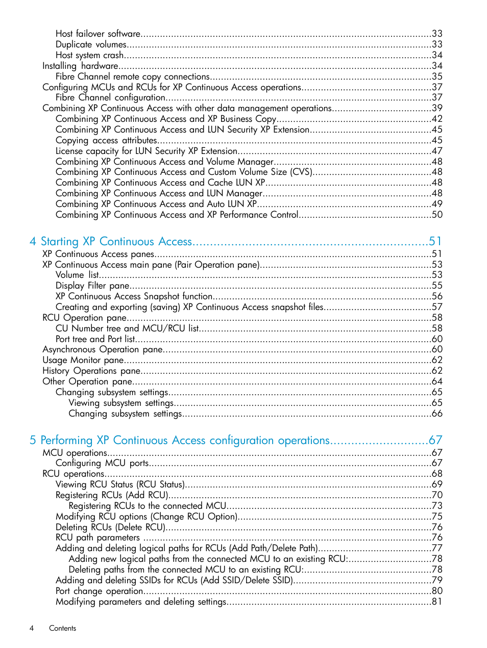 4 starting xp continuous access | HP StorageWorks XP Remote Web Console Software User Manual | Page 4 / 115