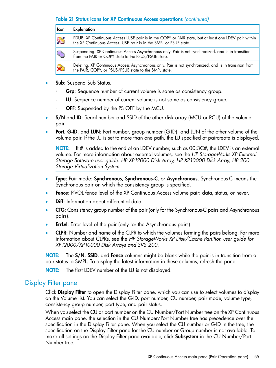 Display filter pane | HP StorageWorks XP Remote Web Console Software User Manual | Page 55 / 115