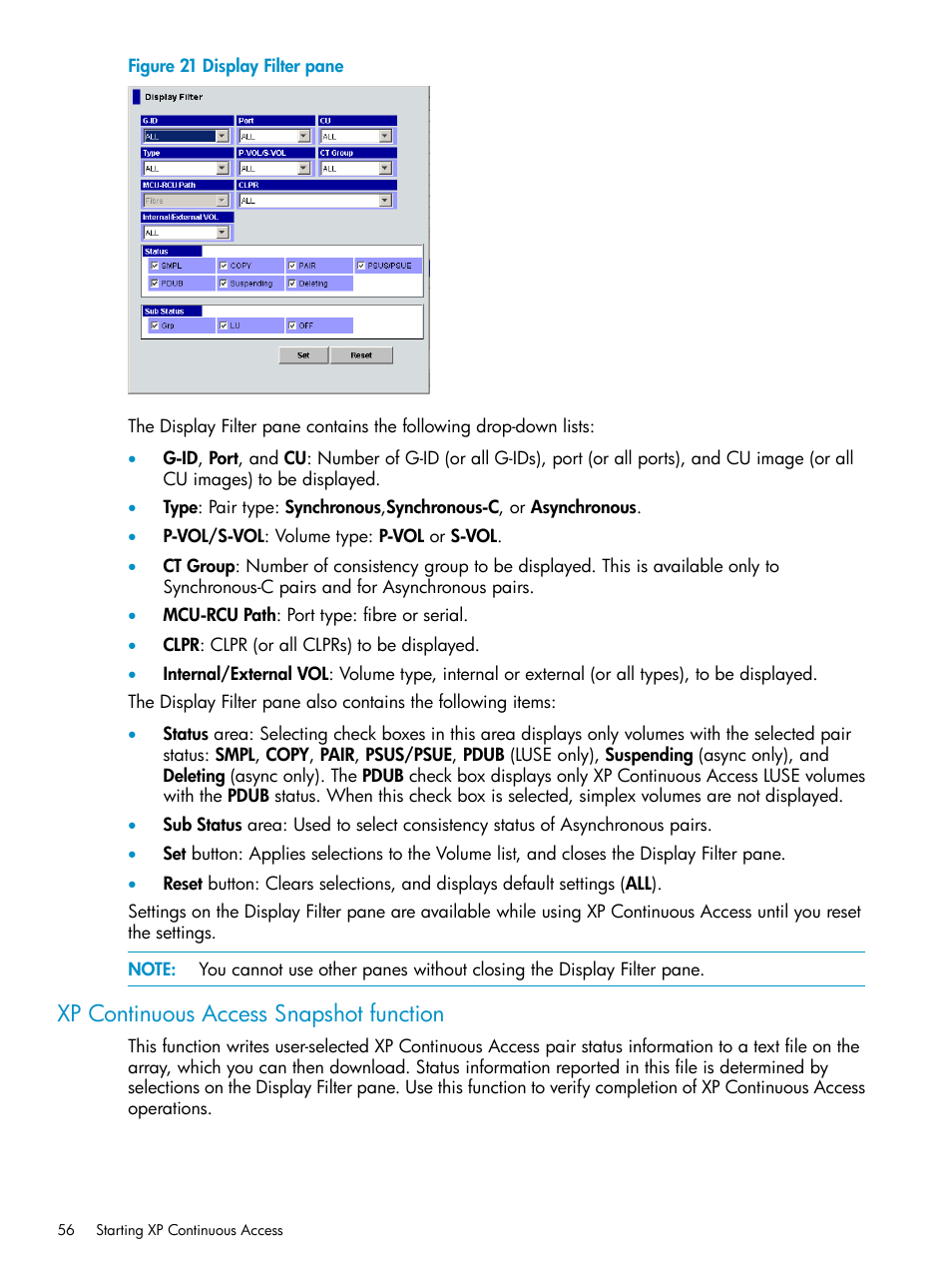 Xp continuous access snapshot function | HP StorageWorks XP Remote Web Console Software User Manual | Page 56 / 115