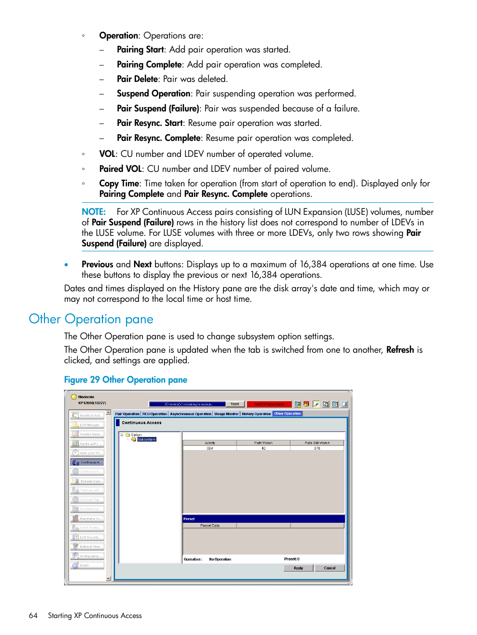 Other operation pane | HP StorageWorks XP Remote Web Console Software User Manual | Page 64 / 115
