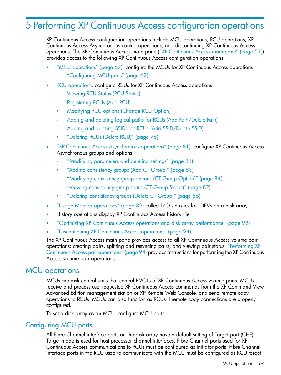 Mcu operations, Configuring mcu ports | HP StorageWorks XP Remote Web Console Software User Manual | Page 67 / 115