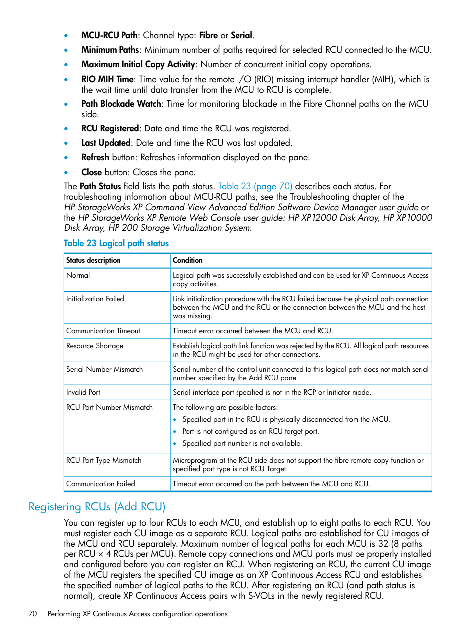 Registering rcus (add rcu), Registering rcus, Add rcu) | HP StorageWorks XP Remote Web Console Software User Manual | Page 70 / 115