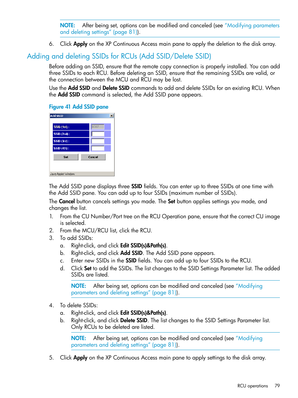 Adding and deleting ssids for rcus, Add ssid/delete ssid) | HP StorageWorks XP Remote Web Console Software User Manual | Page 79 / 115