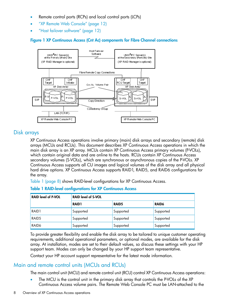 Disk arrays, Main and remote control units (mcus and rcus) | HP StorageWorks XP Remote Web Console Software User Manual | Page 8 / 115