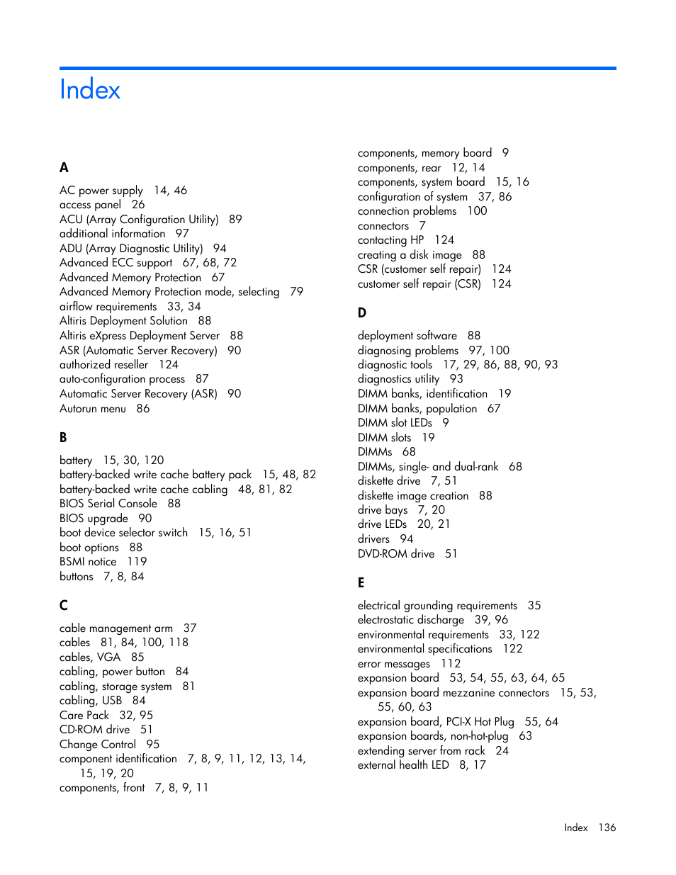 Index | HP ProLiant DL580 G4 Server User Manual | Page 136 / 139