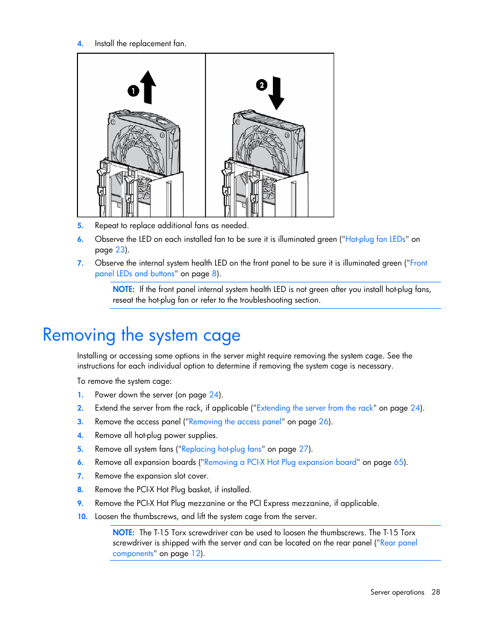 Removing the system cage | HP ProLiant DL580 G4 Server User Manual | Page 28 / 139