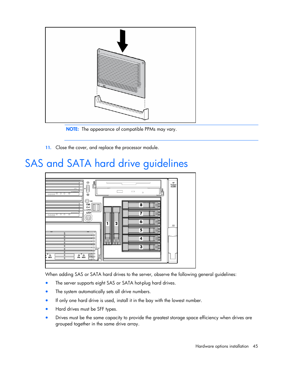 Sas and sata hard drive guidelines | HP ProLiant DL580 G4 Server User Manual | Page 45 / 139