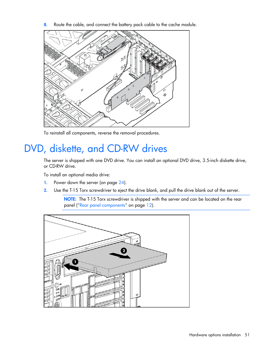 Dvd, diskette, and cd-rw drives | HP ProLiant DL580 G4 Server User Manual | Page 51 / 139