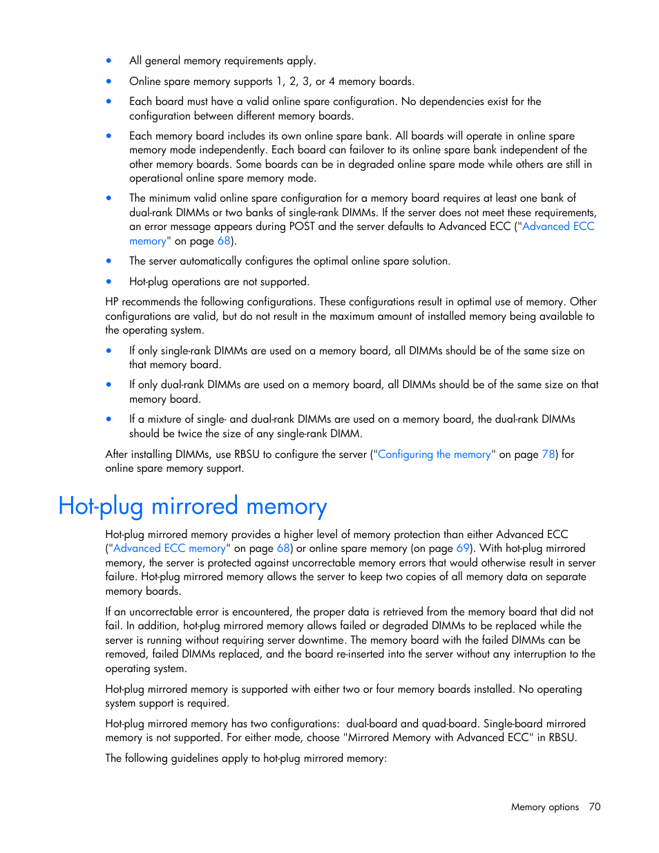 Hot-plug mirrored memory | HP ProLiant DL580 G4 Server User Manual | Page 70 / 139