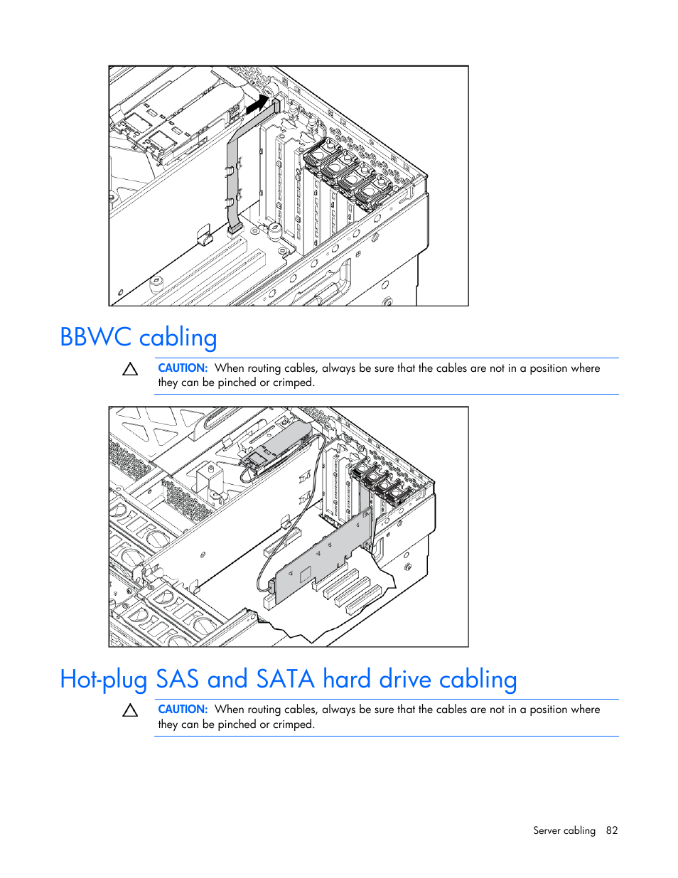 Bbwc cabling, Hot-plug sas and sata hard drive cabling | HP ProLiant DL580 G4 Server User Manual | Page 82 / 139