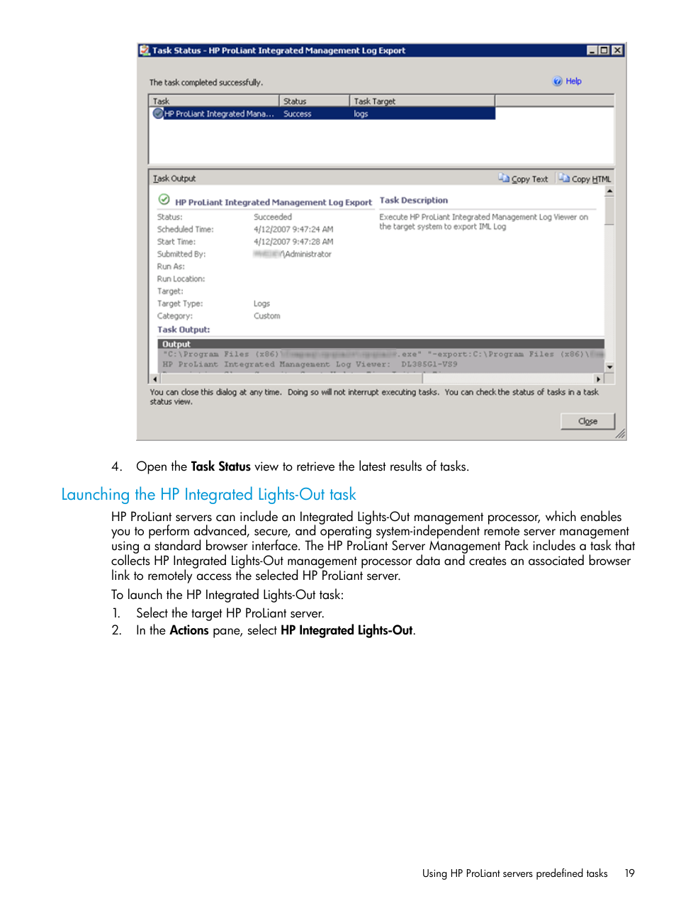 Launching the hp integrated lights-out task | HP OneView for Microsoft System Center User Manual | Page 19 / 96