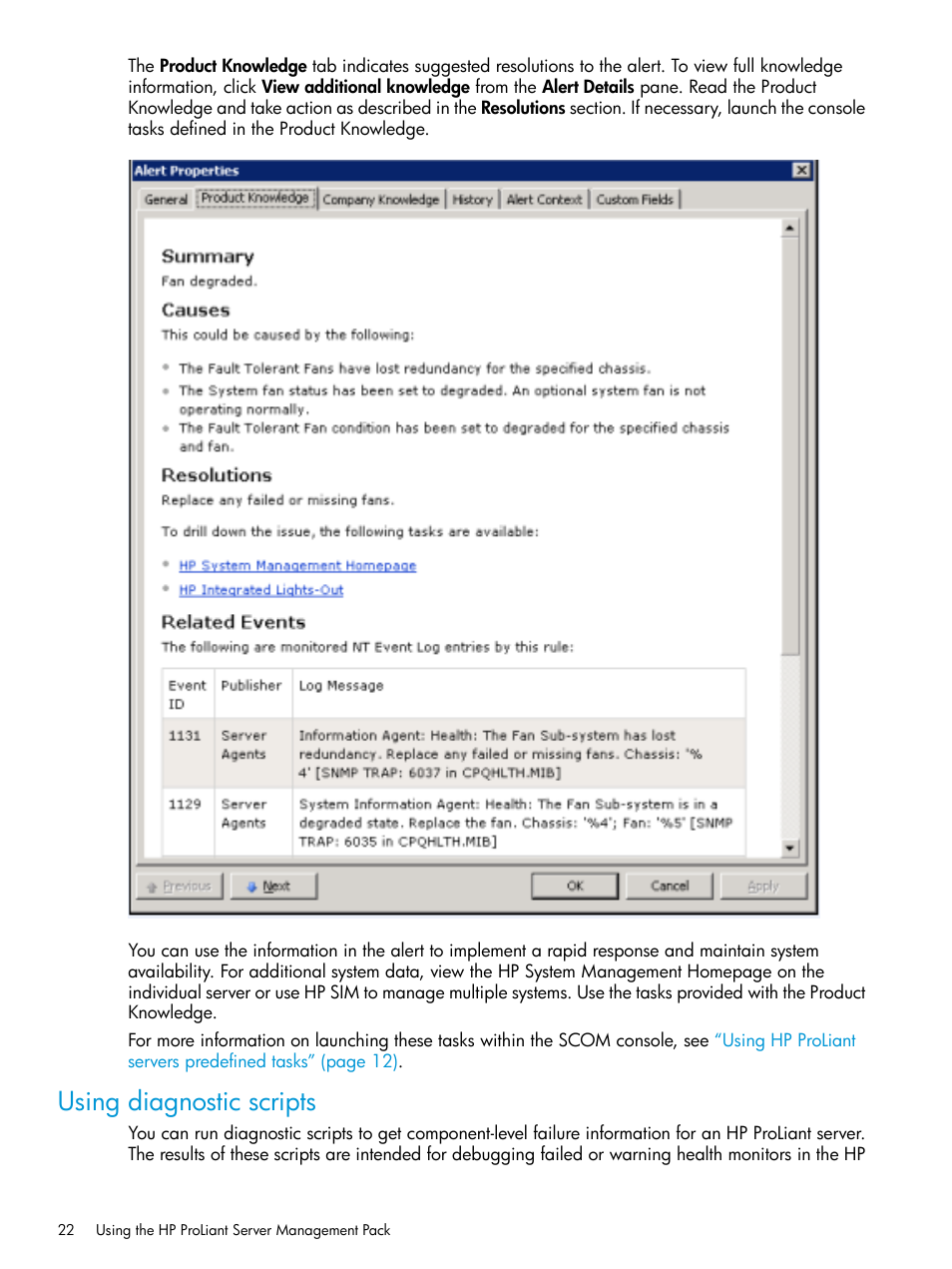 Using diagnostic scripts | HP OneView for Microsoft System Center User Manual | Page 22 / 96