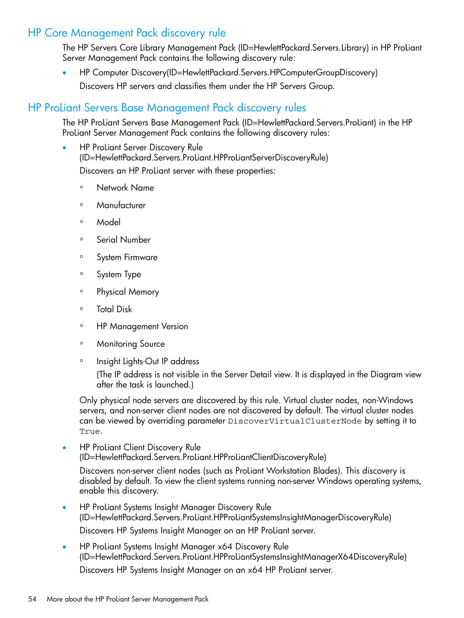 Hp core management pack discovery rule | HP OneView for Microsoft System Center User Manual | Page 54 / 96