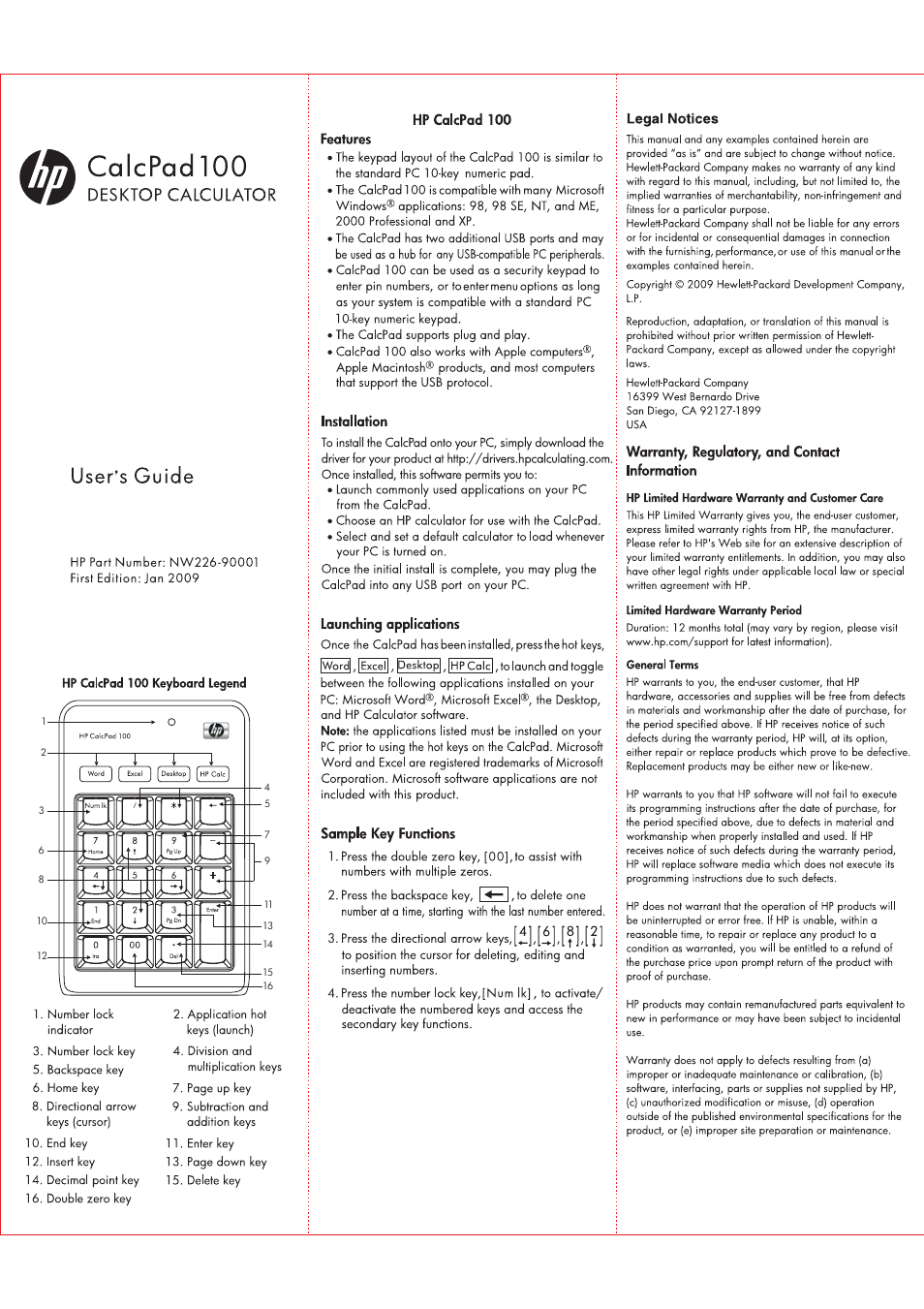HP CalcPad 100 User Manual | 2 pages