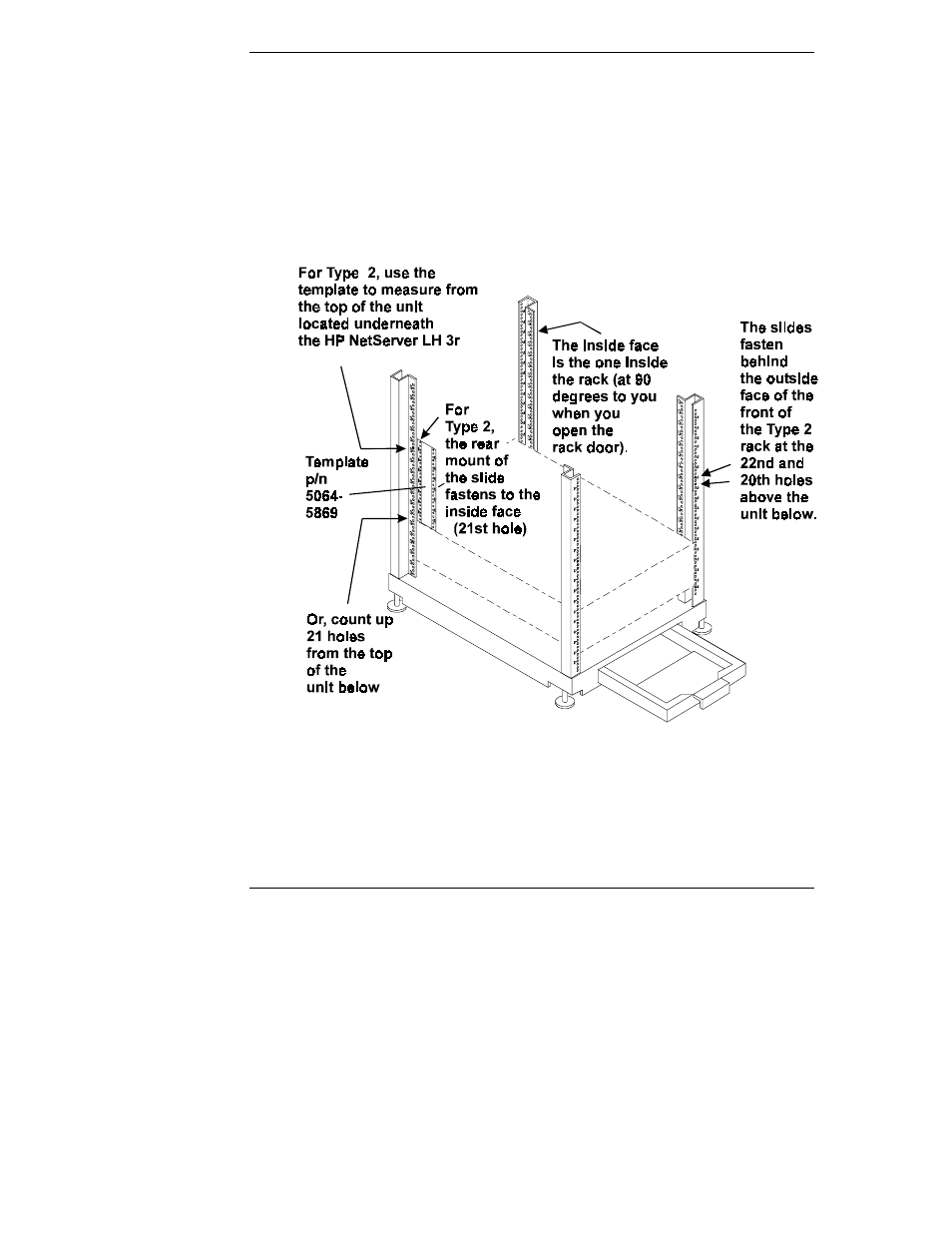 Type 2--locating and mounting the slides | HP Netserver L Server series User Manual | Page 60 / 154