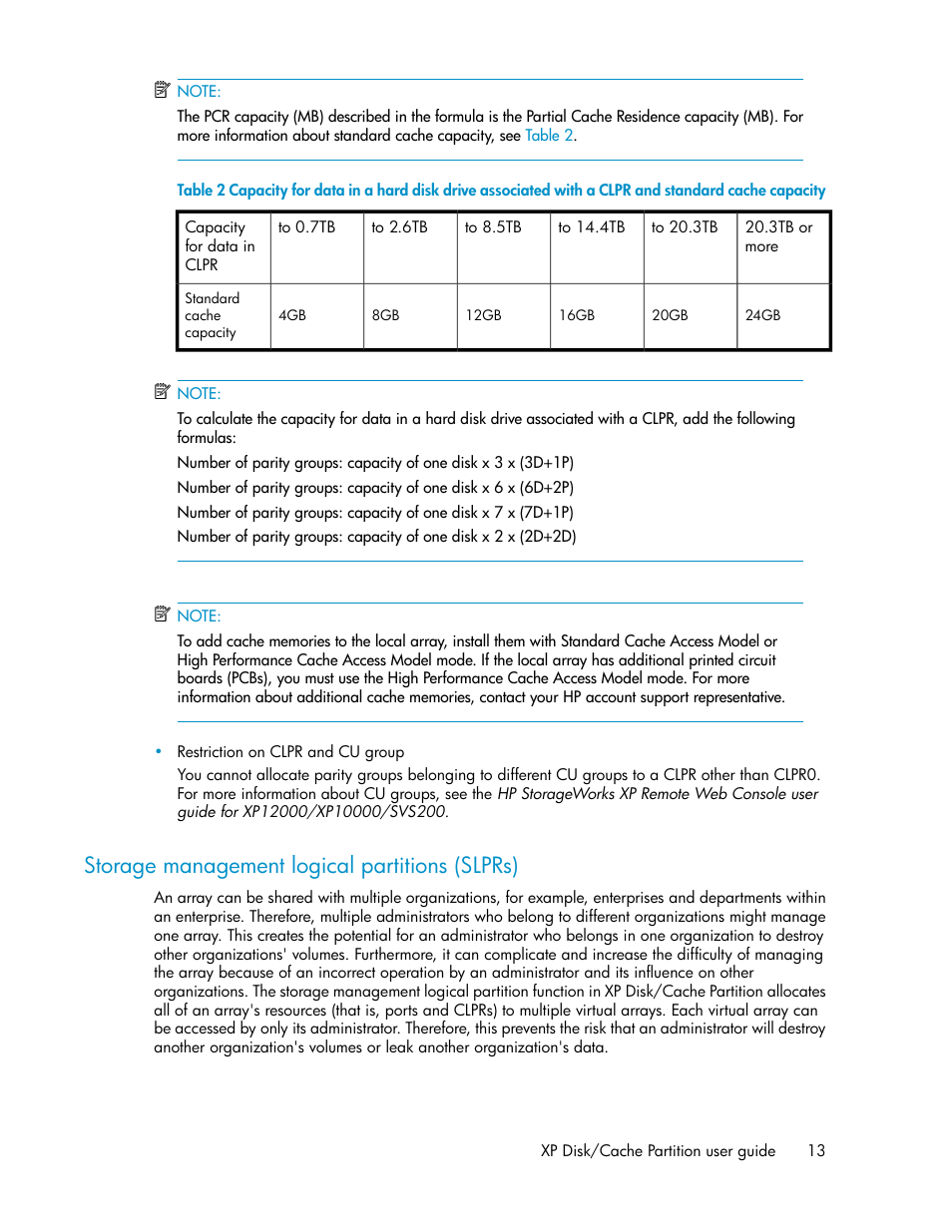 Storage management logical partitions (slprs) | HP StorageWorks XP Remote Web Console Software User Manual | Page 13 / 40