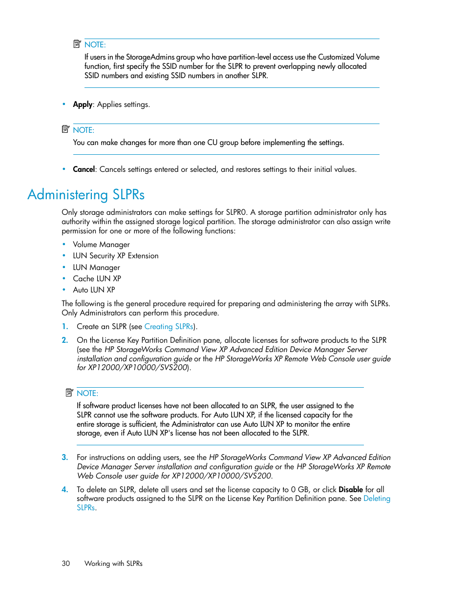 Administering slprs | HP StorageWorks XP Remote Web Console Software User Manual | Page 30 / 40