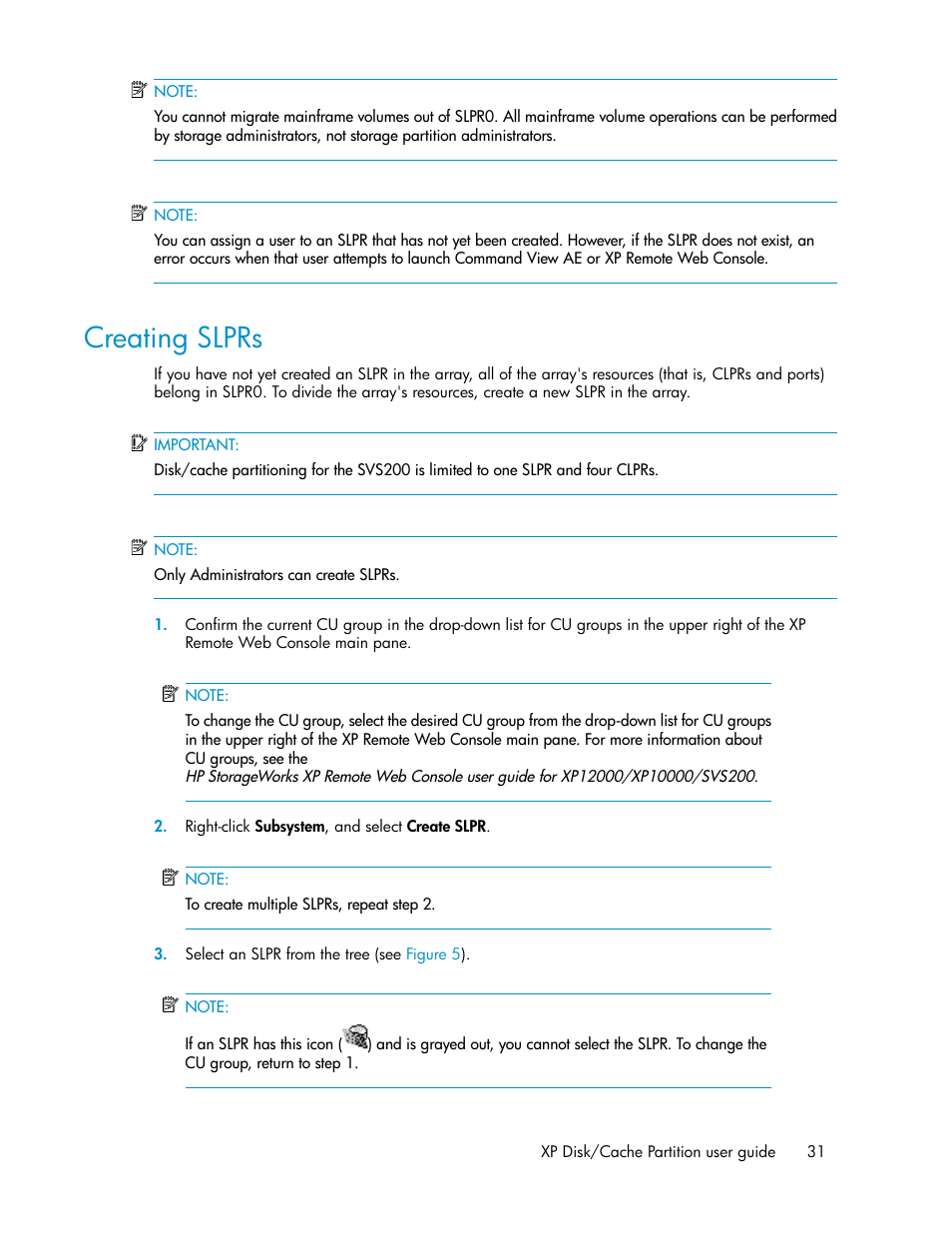 Creating slprs | HP StorageWorks XP Remote Web Console Software User Manual | Page 31 / 40