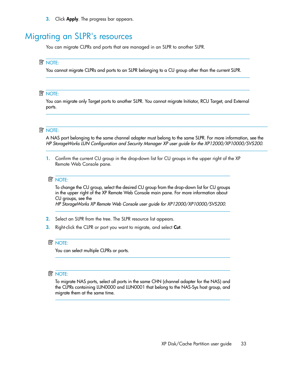 Migrating an slpr's resources | HP StorageWorks XP Remote Web Console Software User Manual | Page 33 / 40