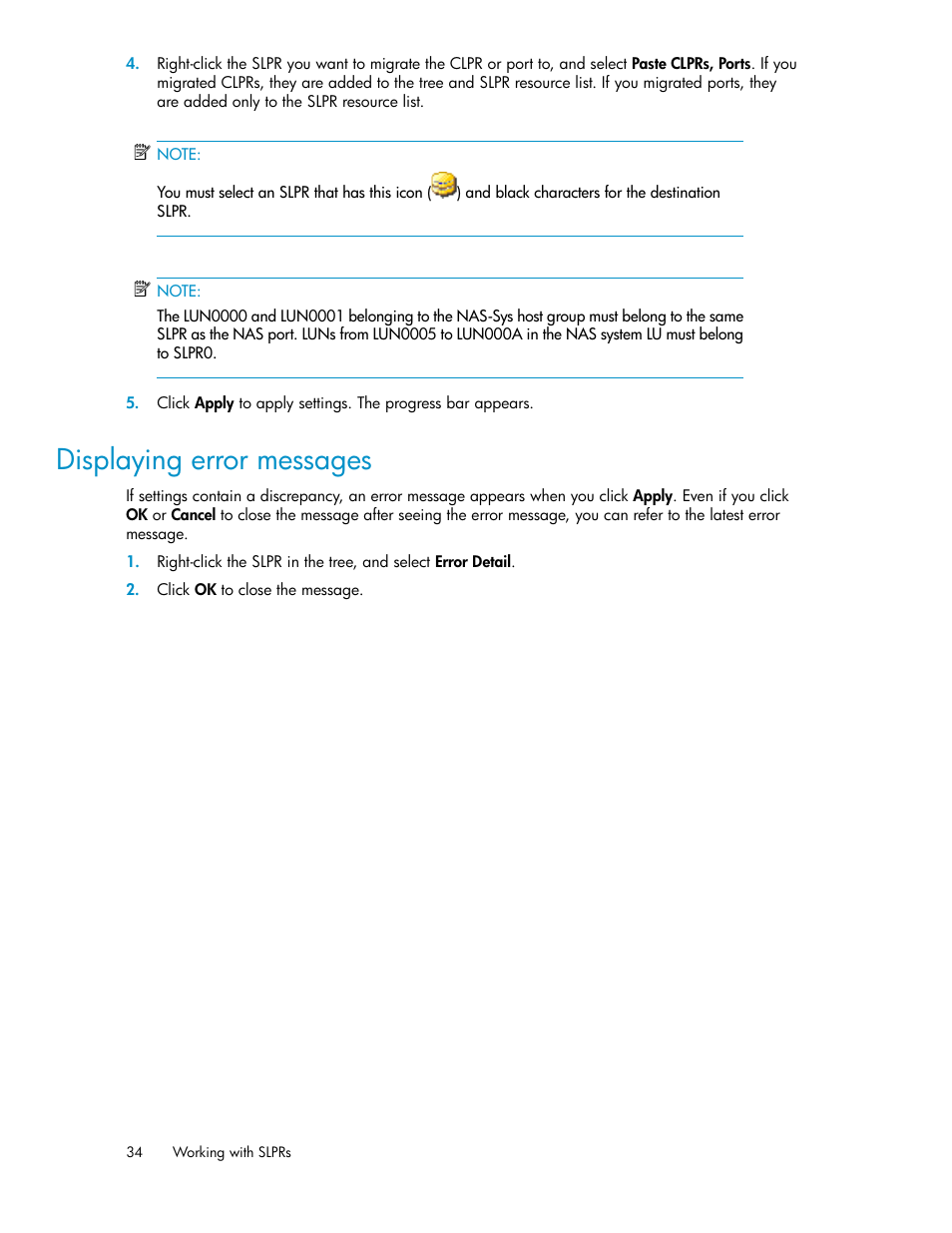 Displaying error messages | HP StorageWorks XP Remote Web Console Software User Manual | Page 34 / 40