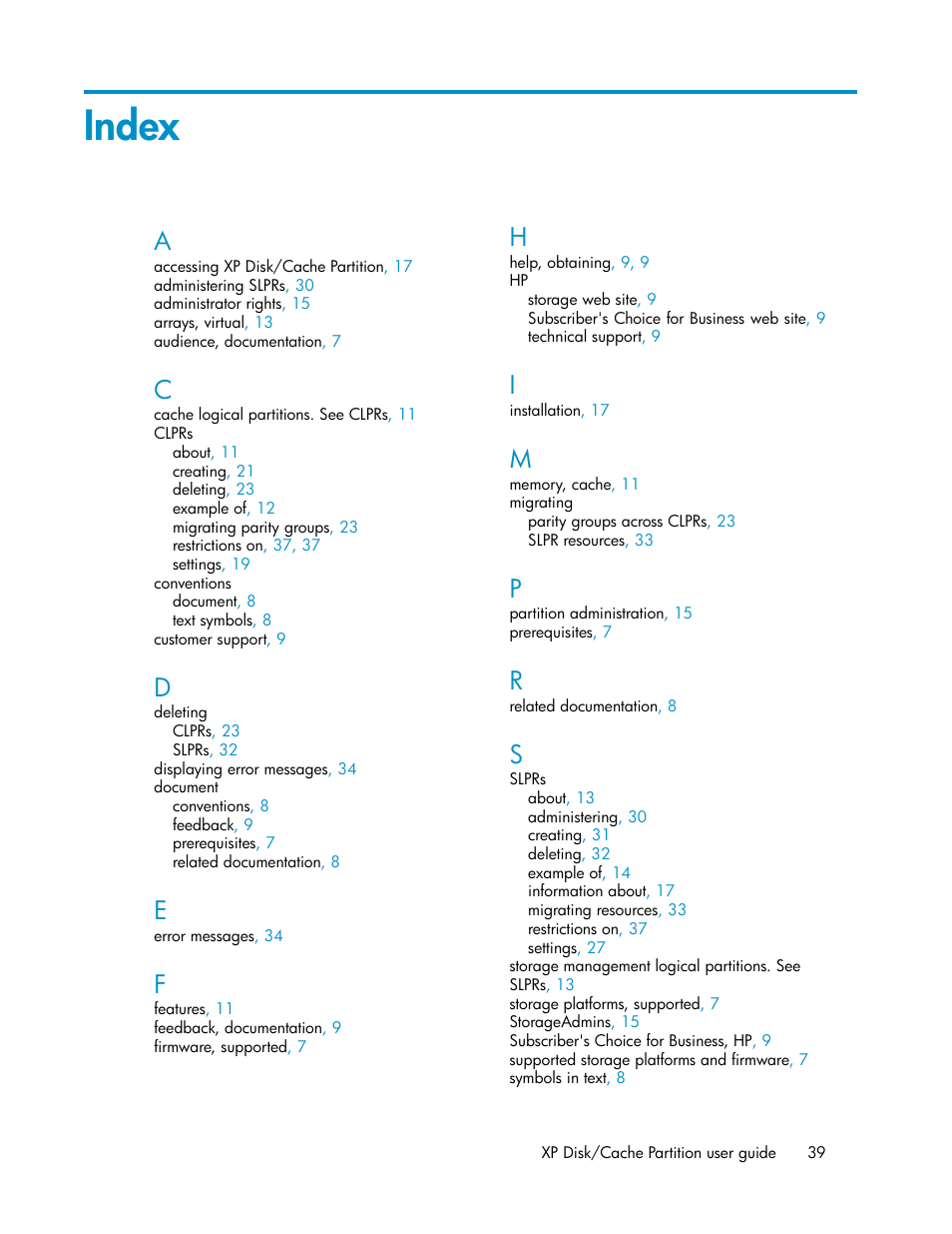 Index | HP StorageWorks XP Remote Web Console Software User Manual | Page 39 / 40