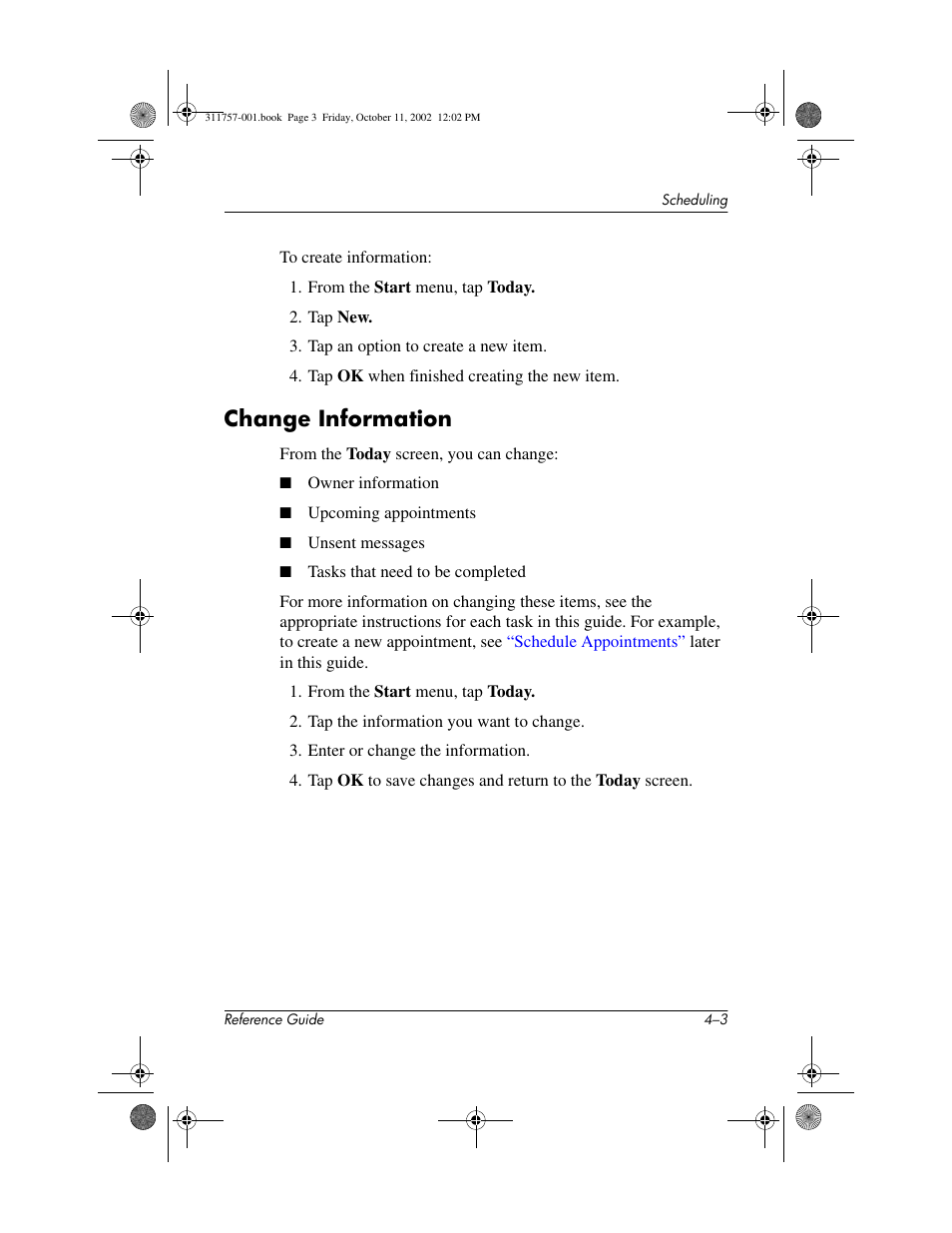 Change information, Change information –3 | HP iPAQ h1900 Pocket PC series User Manual | Page 64 / 105