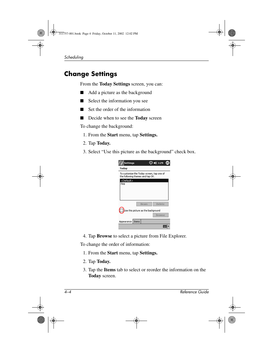 Change settings, Change settings –4 | HP iPAQ h1900 Pocket PC series User Manual | Page 65 / 105