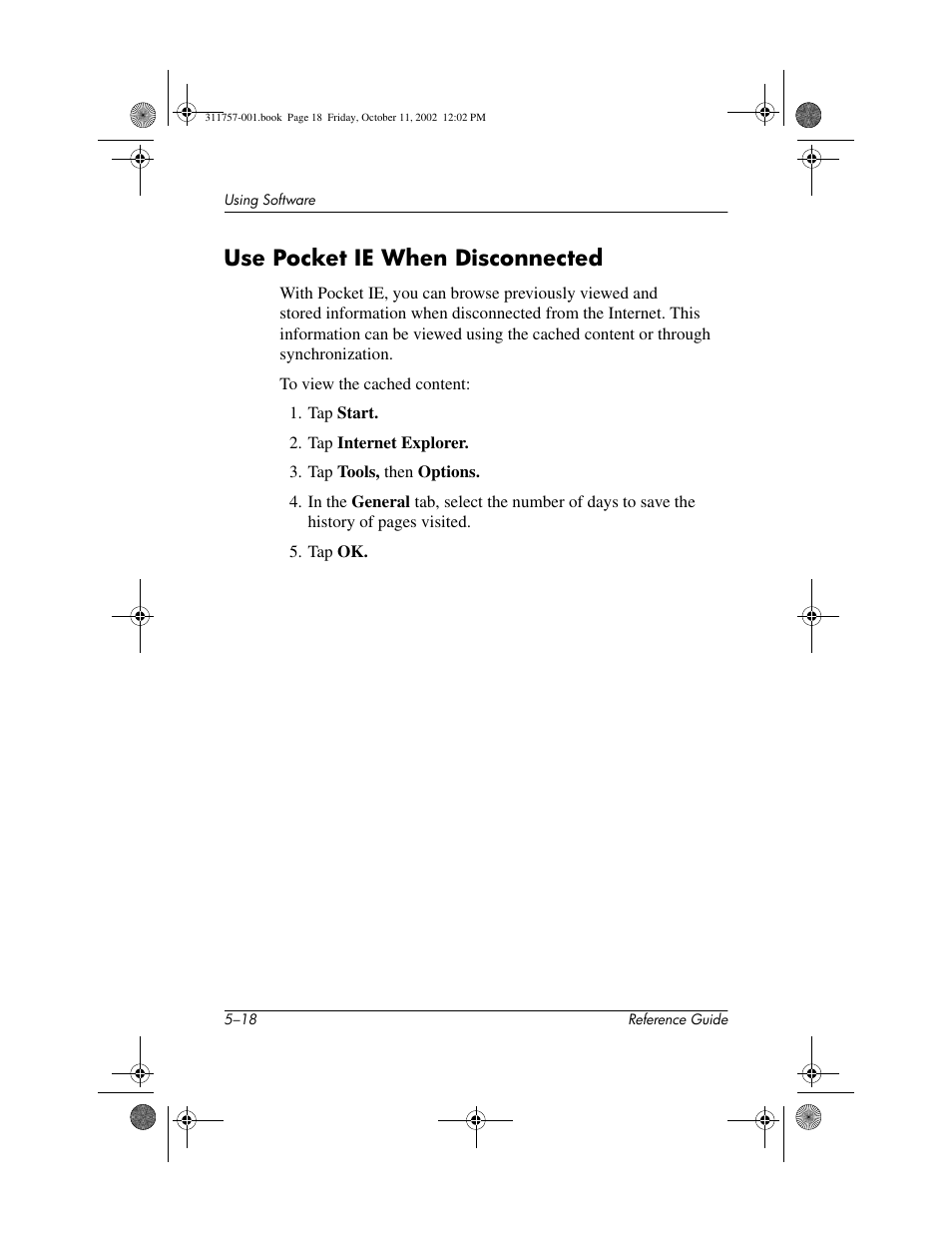 Use pocket ie when disconnected, Use pocket ie when disconnected –18 | HP iPAQ h1900 Pocket PC series User Manual | Page 95 / 105