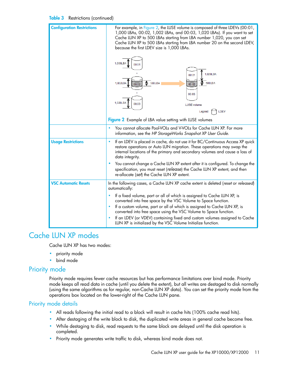 Cache lun xp modes, Priority mode, Priority mode details | Example of | HP StorageWorks XP Remote Web Console Software User Manual | Page 11 / 30