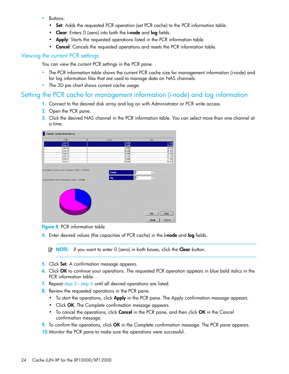Viewing the current pcr settings, Figure 8 pcr information table, 8 pcr information table | HP StorageWorks XP Remote Web Console Software User Manual | Page 24 / 30