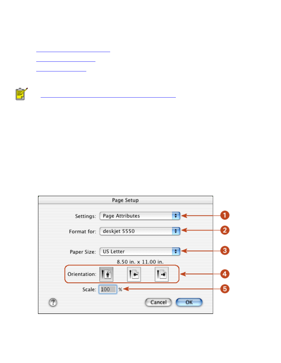 Using printer software with mac os x, Using the page setup dialog box, 33 newport row mac ug final | HP Deskjet 5550 Color Inkjet Printer User Manual | Page 33 / 151
