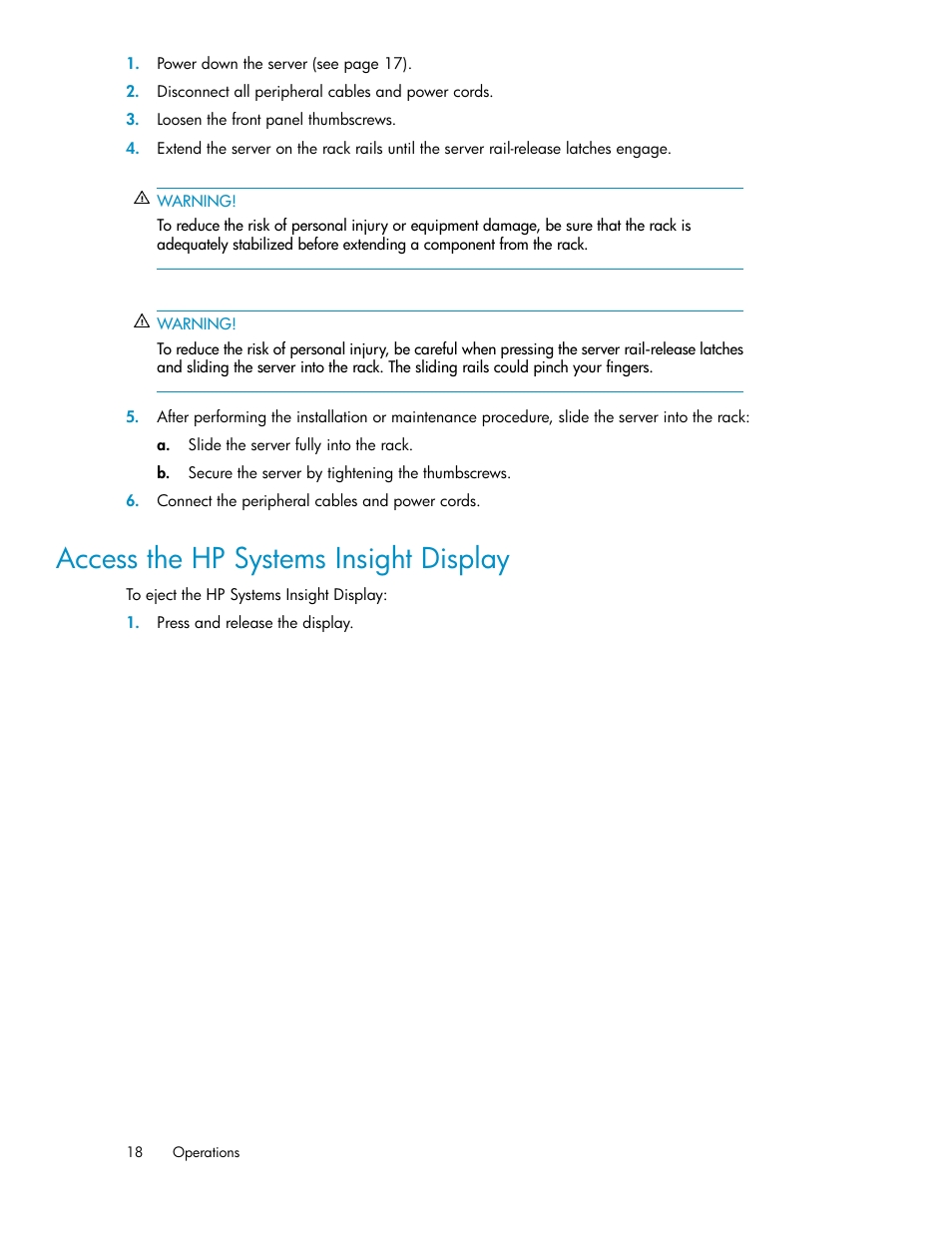 Access the hp systems insight display, Access the hp systems insight, Display | HP SAN Virtualization Services Platform User Manual | Page 18 / 72