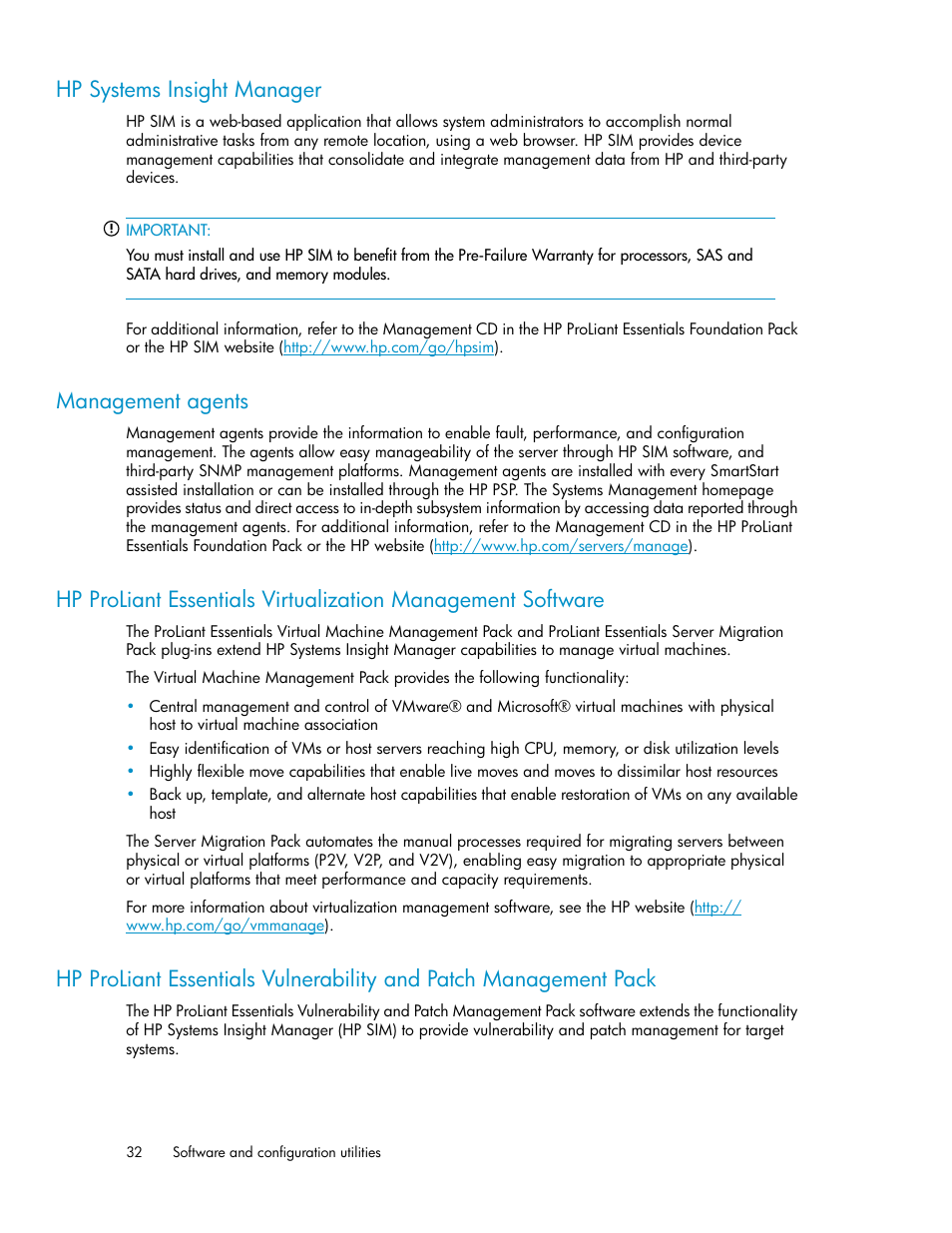 Hp systems insight manager, Management agents, 32 management agents | HP SAN Virtualization Services Platform User Manual | Page 32 / 72